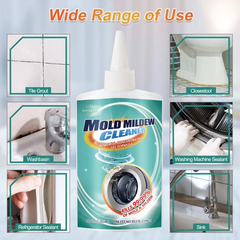 HIHWEM Mold Remover Gel,Household Mold Cleaner for Washing Machine,Refrigerator Strips,Grout Cleaner Best for Home Sink,Kitchen,Showers(2-Pack) - Image 3